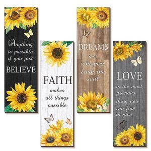 4 Pcs Sunflower Wall Decor Inspirational Sunflower Kitchen Decor And💜